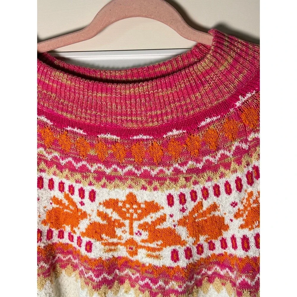 Free People Rabbit‎ Fair Isle Knit Sweater Pink & Orange Size XS